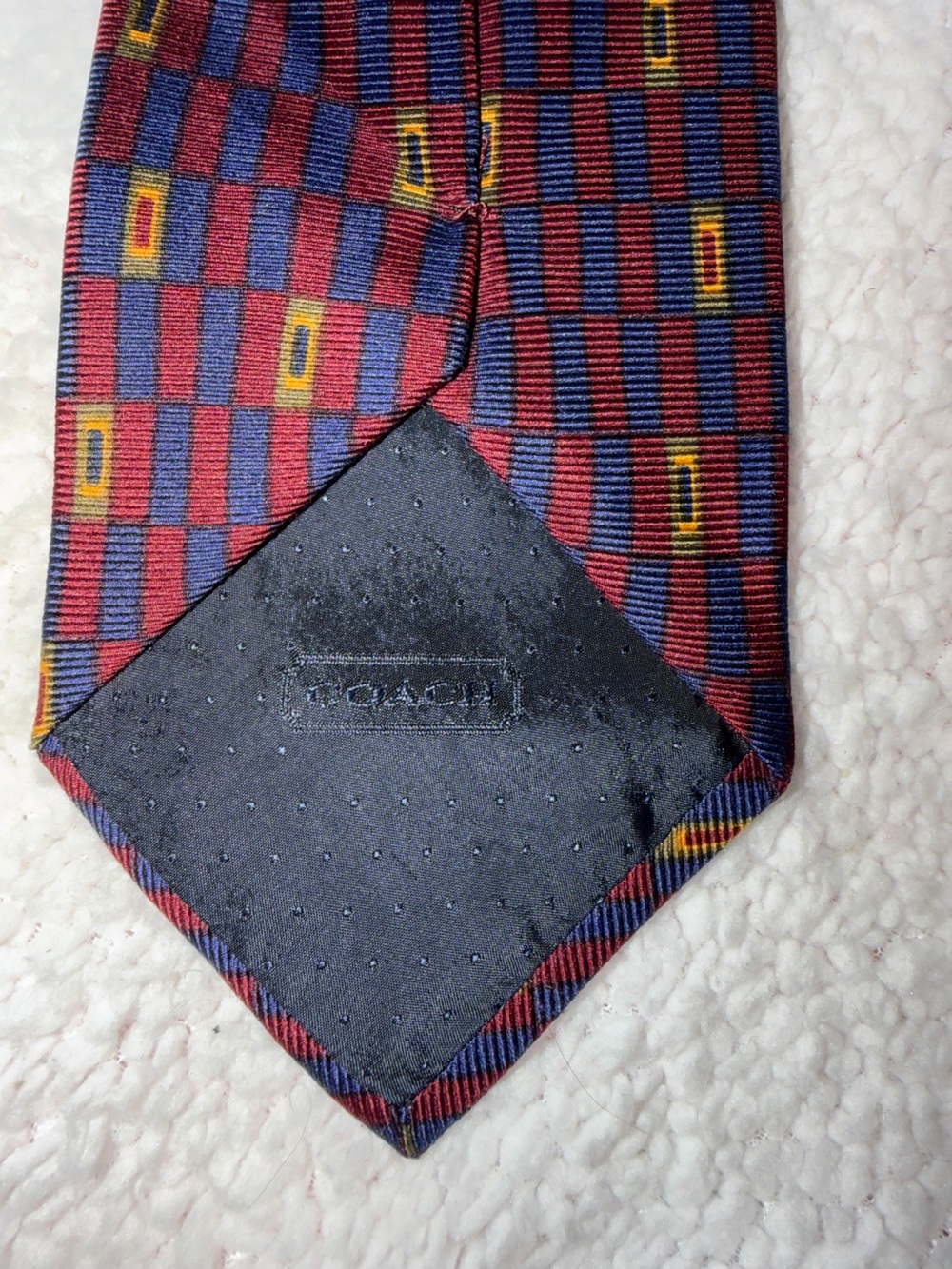 Coach Men's Checkerboard Stripe Tie in Red, Blue & Yellow